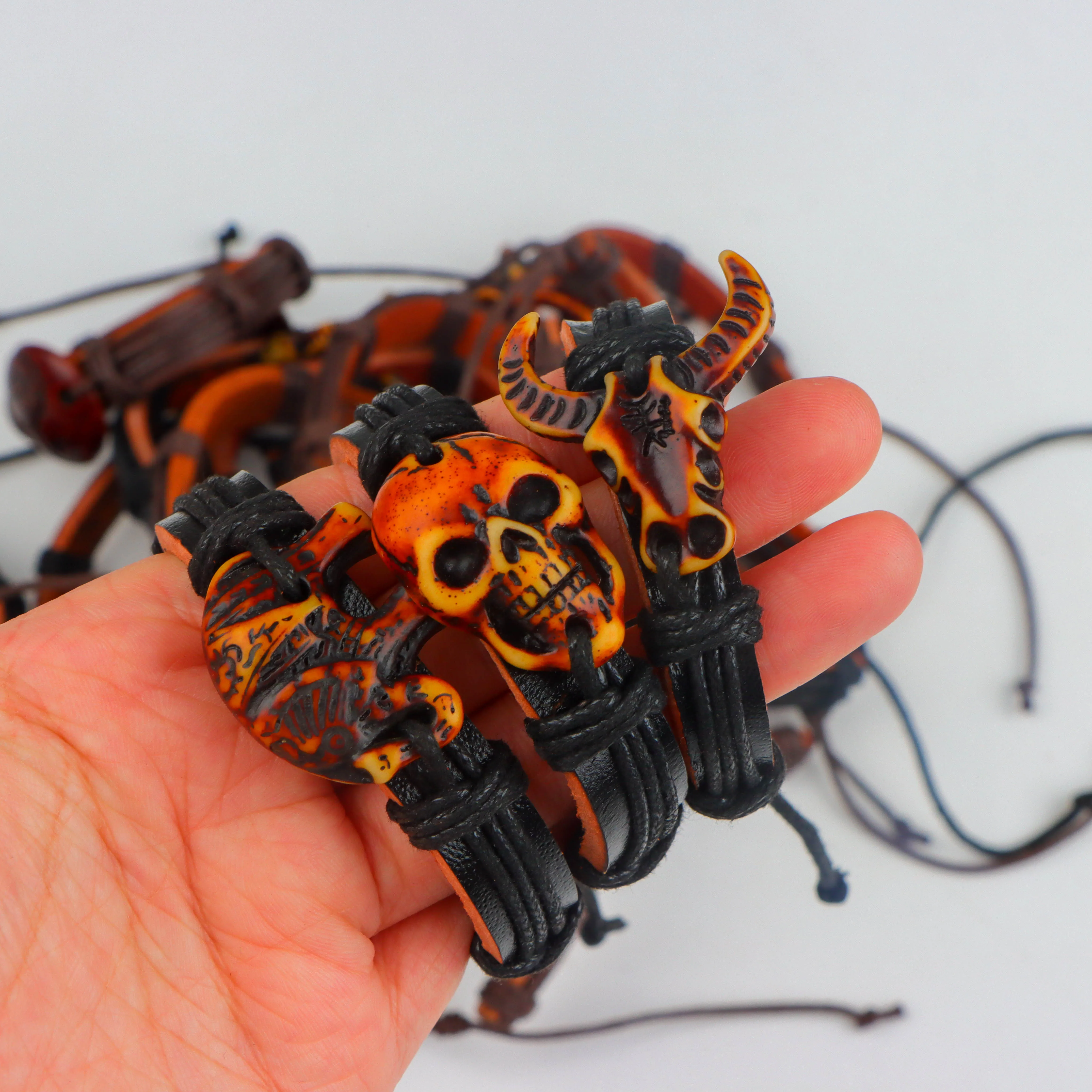 20Pcs/Lot Vintage Animal Adjustable Leather Bracelets Handmade Black/Brown Wristbands Men's Women's Jewelry Party Gift Mix Style image 6