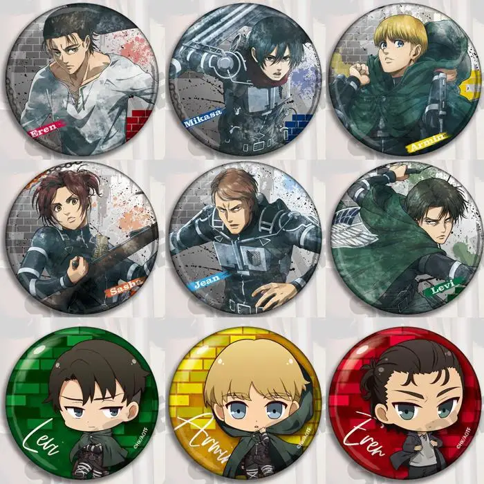 Attacco su Titano Anime Distintivo Pin Set Mikasa Ackerman Eren Jaeger Levi Ackerman Armin Arlert Sasha Braus Levi Ackerman