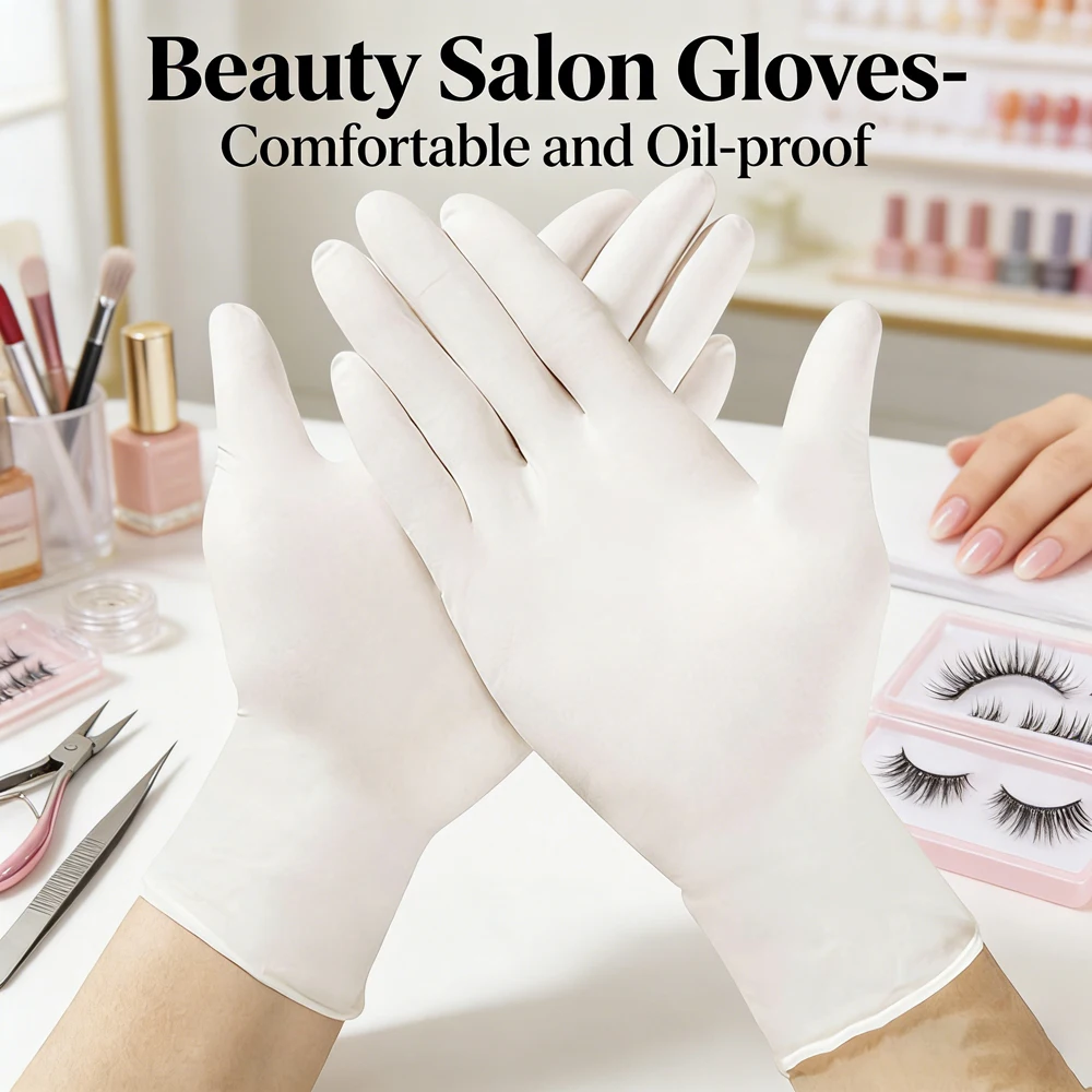 White Disposable Nitrile Gloves Nail Art Pet Bathing Disposable Nitrile Gloves Home Cleaning Tattoo Hair Dye