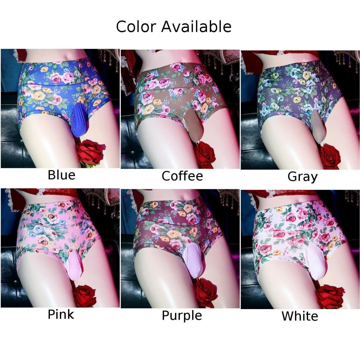 Gay Underwear Mens Briefs Sissy Penis Big Pouch Panties Sexy Knickers Skin Friendly Soft Underpants Flowers Shorts Thong