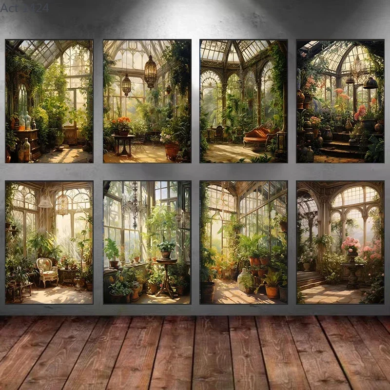 Renaissance Greenhouse Art Plant Garden Classic Retro Poster Prints Canvas Paintings Wall Art Pictures Room Home Decor Cuadro