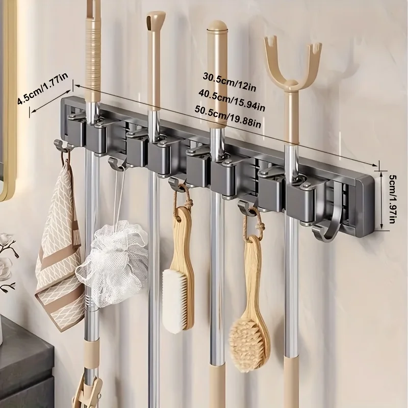 1pc Metall Mopp Rack Und Wand Lagerung Rack Mit Abnehmbaren Haken Platzsparend Für Mops Besen Tücher und Reinigung Werkzeuge – Detail 3