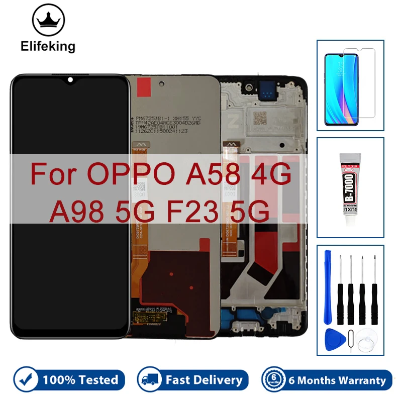 

Для OPPO A58 4G CPH2577 A98 5G CPH2529 F23 5G CPH2527 ЖК-дисплей с цифровым преобразователем сенсорного экрана в сборе, запасные части 6,72 дюйма