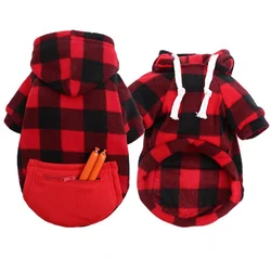 Autumn Winter Dog Hoodie for Small Medium Dogs Hooded Sweatshirt with Pocket Plaid Pet Clothes Sweater Casual Puppy Cat Hoodies