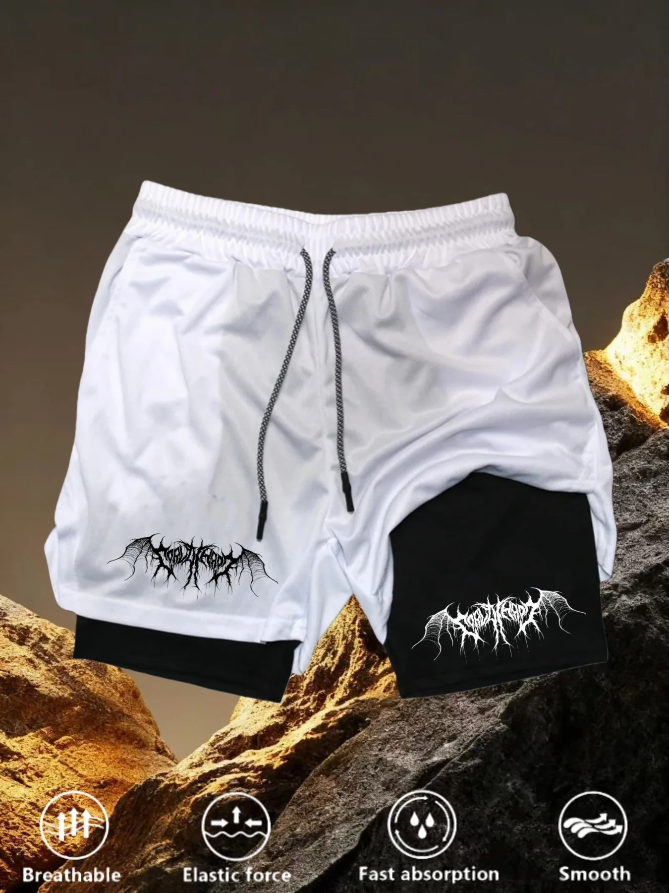 

Summer Men's Gothic Print 2-in-1 Quick-Drying Short Breathable and Sweat-wicking A Must-have for Fitness and Exercise