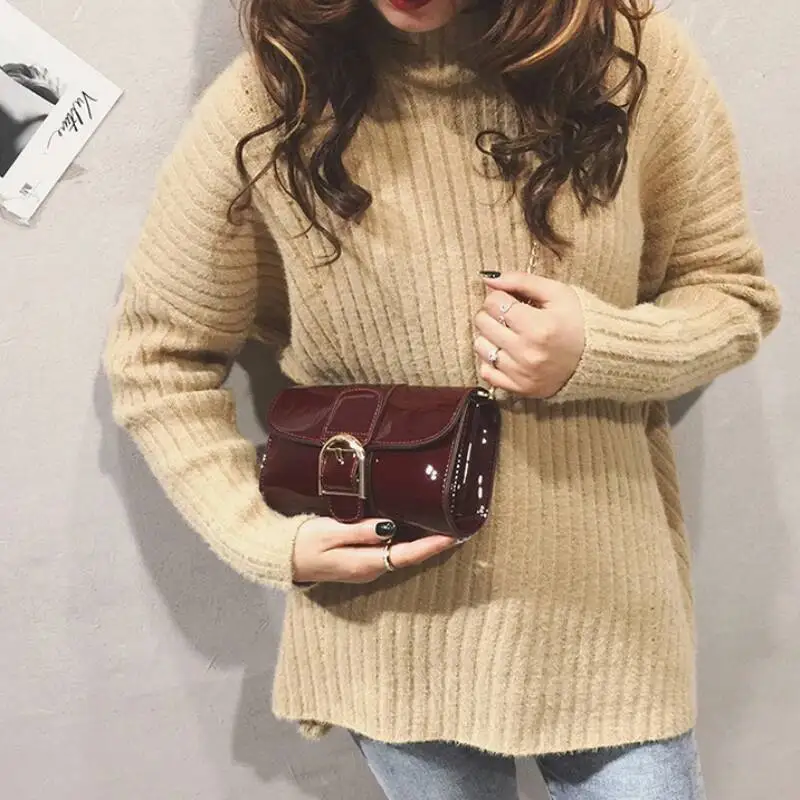 Patent Leather Elegant Fairy Mini Handbags Y2k Aesthetic Women Chain Shoulder Bag Design Chic Office Lady Crossbody Bags