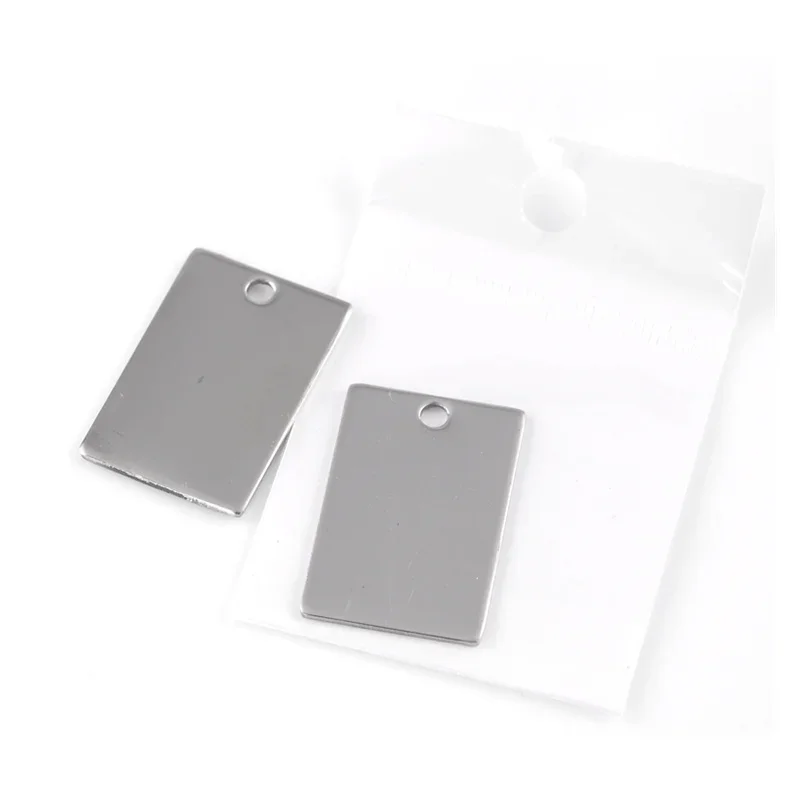 100Pcs Silver Tone Rectangle Stainless Steel Blank Stamping Tags Pendants Component 30x20mm(1 1/8