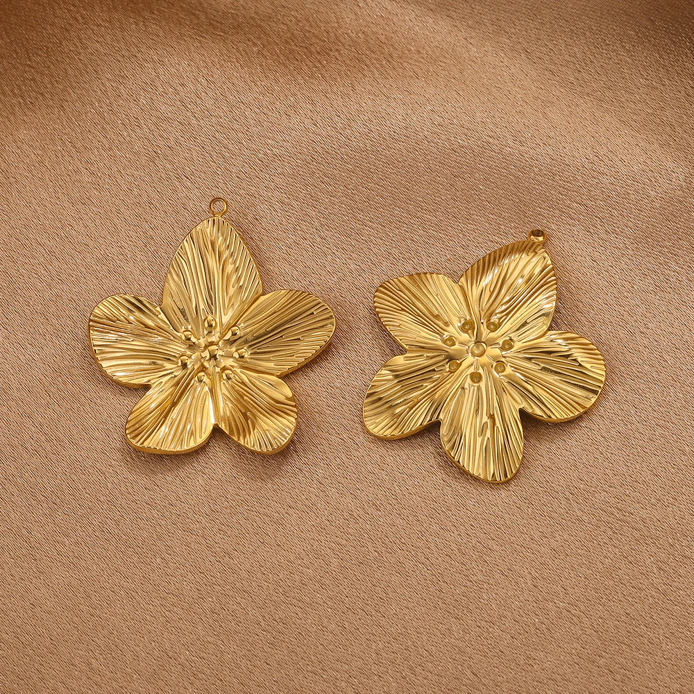 5pcs PVD Gold Stainless Steel Flower Charm Connectors For Earring Necklace Jewelry Findings DIY Large Flower Pendants Wholesale