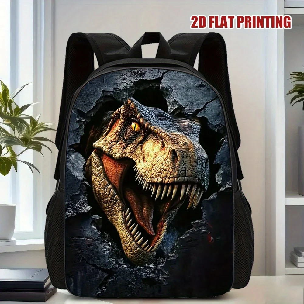 

1 2D Flat T-Rex Wall Backpack - Large Capacity Travel Backpack, Zipper Design, Suitable for Commuting and Daily Essentials