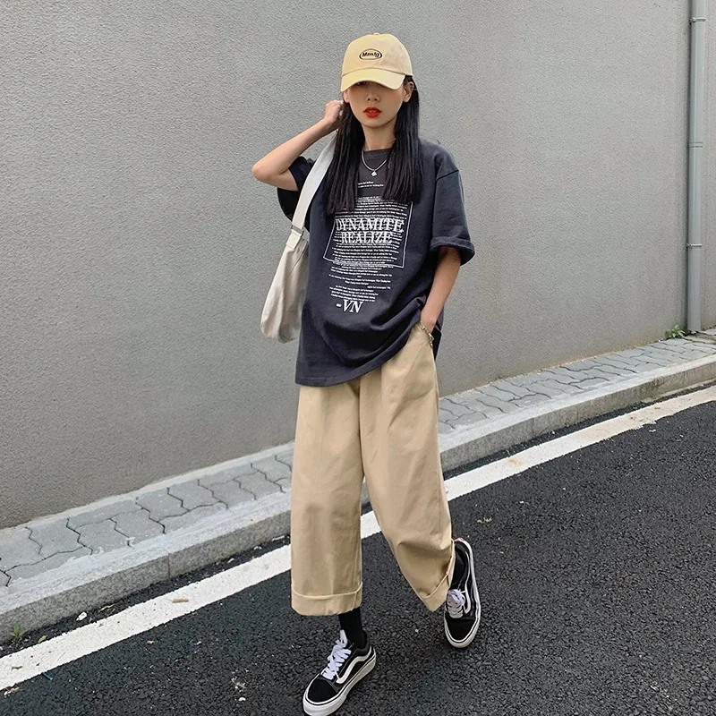 Cargo Hosen Frauen Lose Harajuku Kleidung S-5XL Hohe Taille Frühling Casual Hosen Street Hip-hop Teenager Täglich Unisex Koreanische