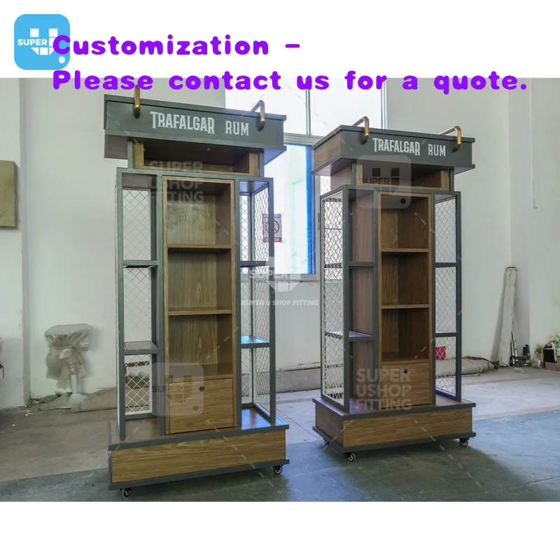 

custom.Removable Custom Antique Whisky Shop Cellar Storage Wall Display Wood Lockable Wine Display Rack Cabinet Sa