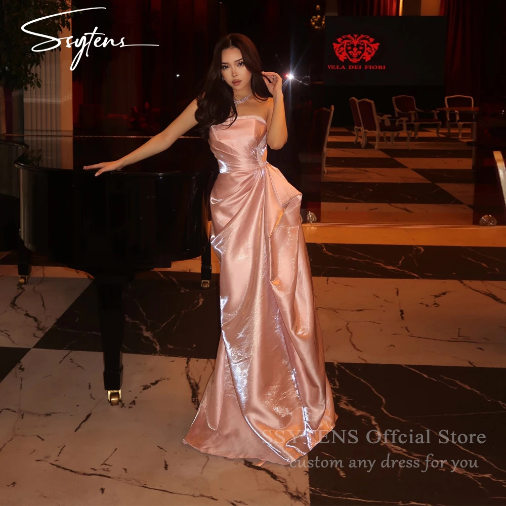 

SSYTENS Shiny Pink Strapless Mermaid Prom Gown Beads Party Gown Floor Length Evening Dress vestido de fiesta elegante Customized