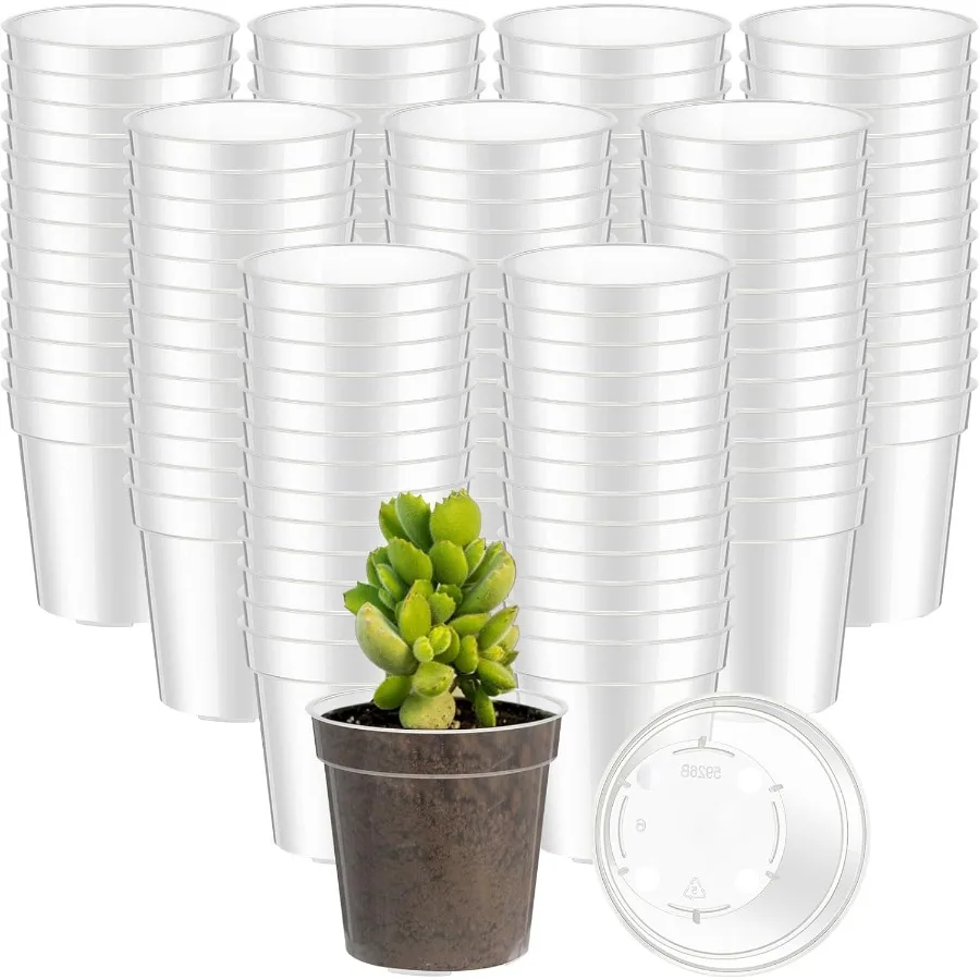 

200 Pcs 2 Inch Clear Mini Plastic Plant Pot Nursery Seedling Pots Seed Starter with Drainage Holes for Indoor Outdoor Garden Su