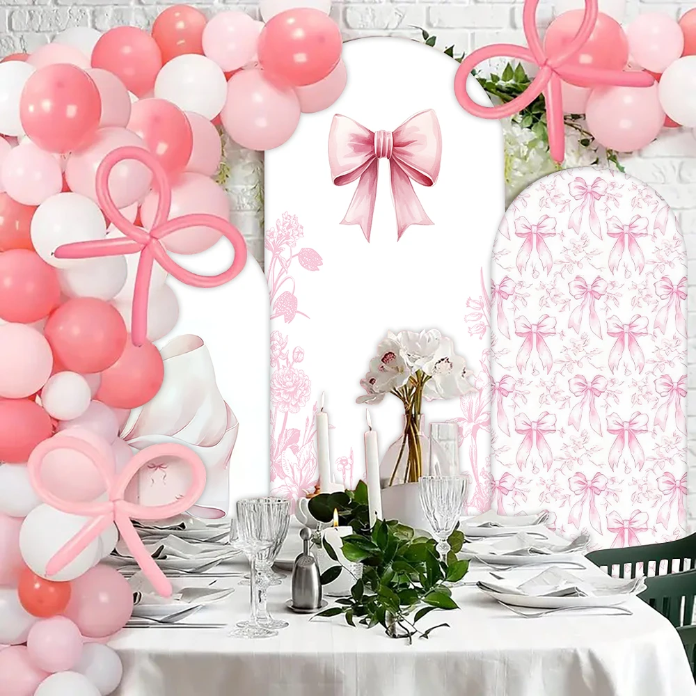

Bow - themed Backdrop: Pink Bow & Floral Spandex（Birthday/Baby Shower/Parties）