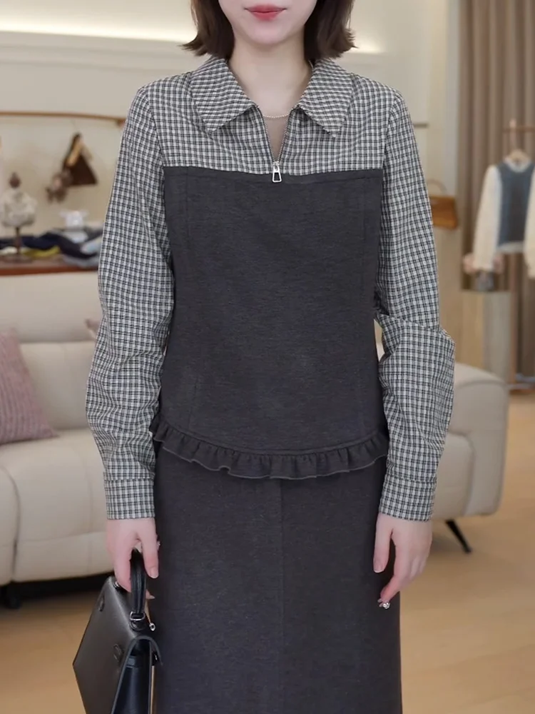 

Ретро-рубашка с принтом, большого размера, модная, универсальная, визуально стройнящая, в клетку, повседневная, с длинным рукавом, осенняя новинка, женская.