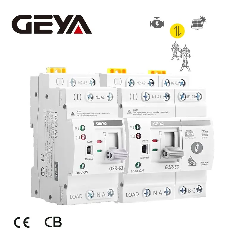 GEYA G2R Din Rail 2P 4P ATS interruptor de transferencia automática de doble potencia interruptores selectores eléctricos potencia ininterrumpida 25A 40A 63A