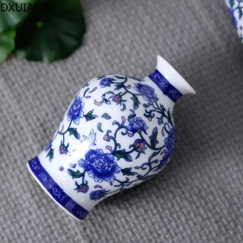 DXUIALOI Chinese antique mini applique small vase ceramic crafts living room desktop hydroponic vase home decoration