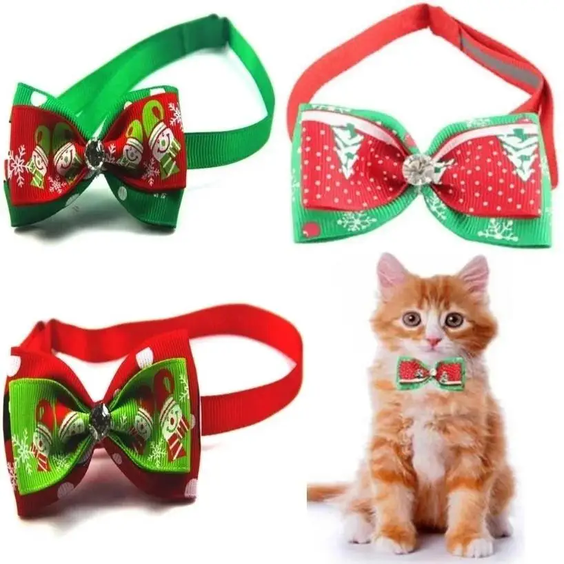 1 Stück Neue rote und grüne Weihnachtssammlung Haustier Bowtie Handgefertigte Schmuckkragen Katze und Hund niedliche Bowtie Haustier Zubehör