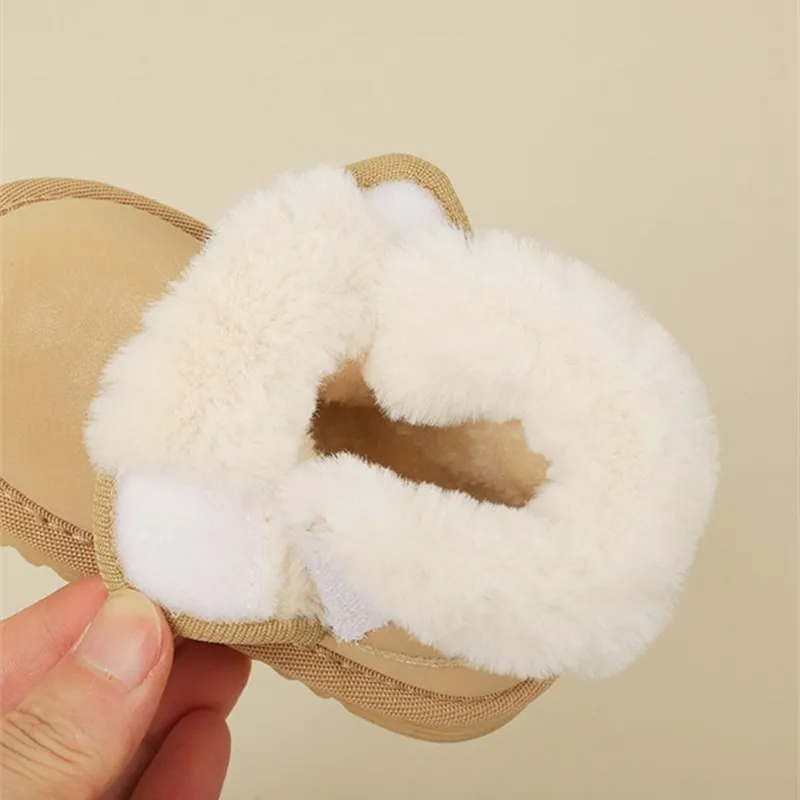 2023 New Winter Baby Snow Boots Leather Warm Plush Boys Boots Rubber Sole Fashion Toddler Girls Boots 15-25