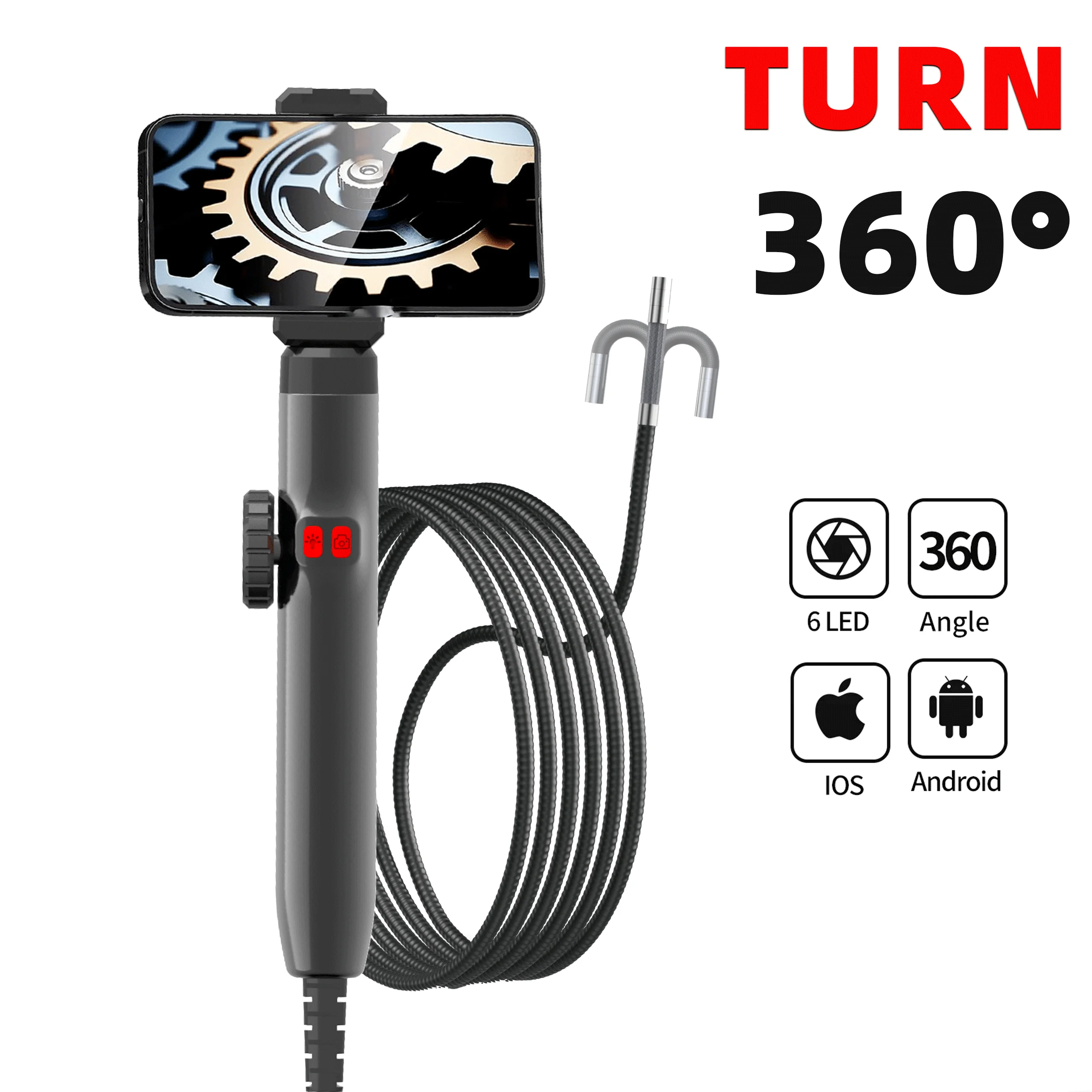 Two-Way 360° Articulating Borescope, 1080P Camera, endoscope with Light, 6mm Waterproof Probe,  Endoscope with Android/iOS Phone