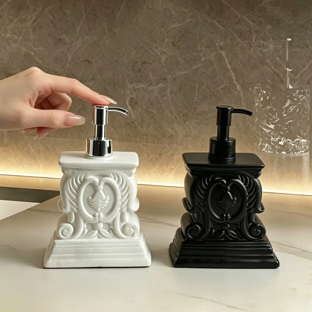 Retro Baroque Relief Soap Dispenser Refillable Luxurious Roman Column Resin Lotion Pump Bottle 400ml Capacity European