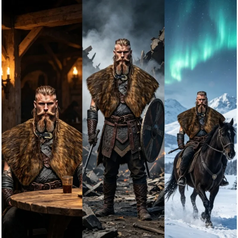 Unisex Viking Fur Cape Medieval Costume Lightweight Renaissance Cosplay Cloak for Halloween