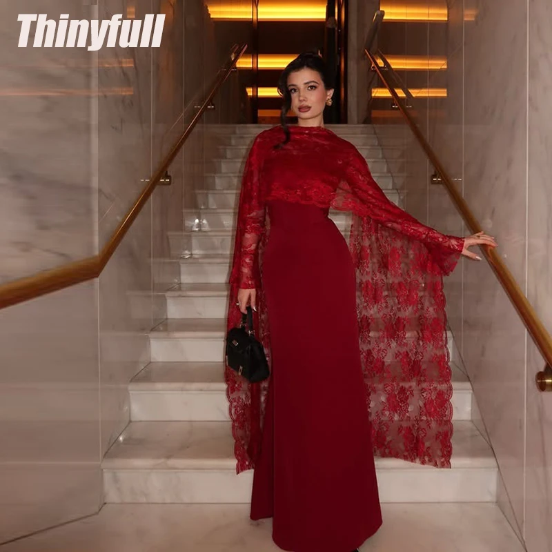 

Thinyfull Mermaid Satin/Lace Prom Dresses Strapless Evening Dress with Shawl 2026 Long Formal Gown Robe De Soirée Customized