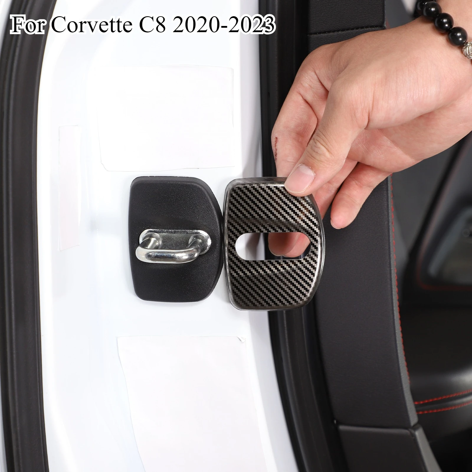 

Car Door Lock Latches Cover for Corvette C8 Z06 Z51 ZR1 2020-2023 Stainless Steel Carbon Fiber Look Protector Replacement