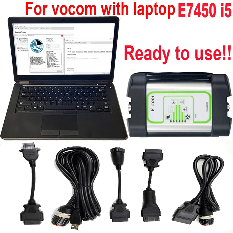 Tech tool Vocom 88890300 Interface OBD2 Scanner Diagnosis Truck soft V2.8.241 with laptop E7450 Vov/Ren-ault/UD/Mack repair Tool