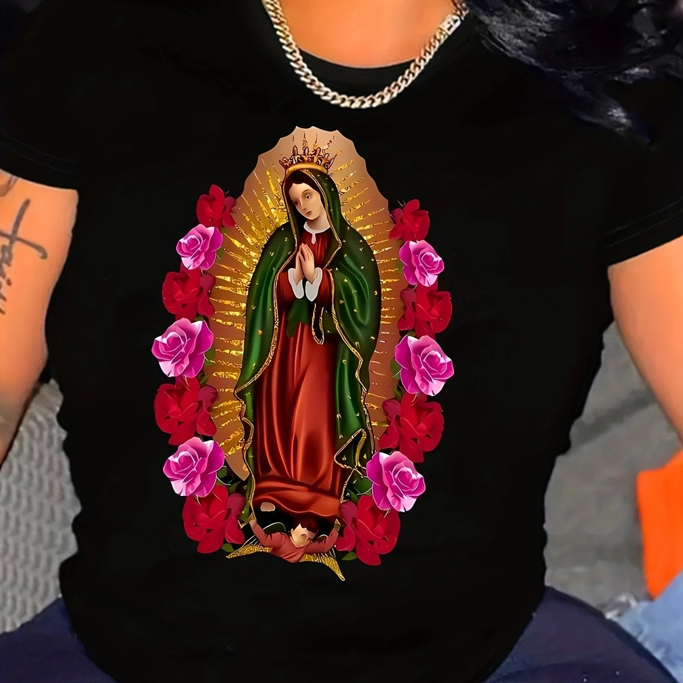 

Our Lady of Guadalupe Virgin Mary Catholic Religious T-Shirt 100% Cotton O-Neck Short Sleeve Summer Casual Mens T-shirt