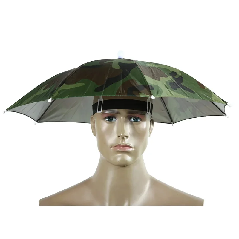1pc Camouflage Portable Umbrella Hat Foldable Outdoor Sunshade Waterproof Camping Fishing Hat Headwear Beach Hat Accessories