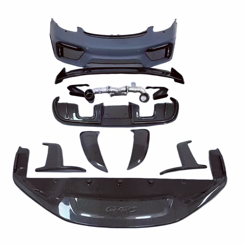 For Porsche 718 Boxster Upgrade GTRS Style Body Kit Carbon Fiber Front Bumper Lip Rear Diffuser Exhaust Nozzle Rear Spoiler