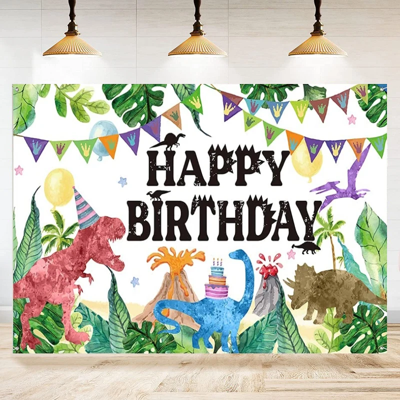 

Watercolor Dinosaur Photography Backdrop Jungle Theme For Boys Girls Kids Happy Birthday Poster Party Background Banner Decor