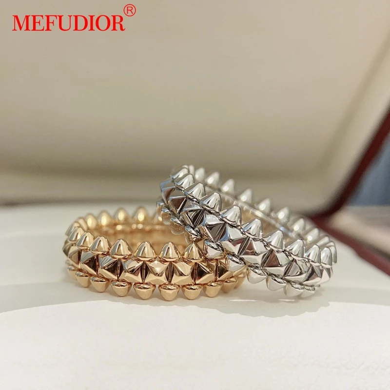 

18K Real Rose/White /Yellow Gold Rivet Simple Retro Ring Engagement Wedding Brand for Women Fashion Jewellry Luxury Couple Gifts