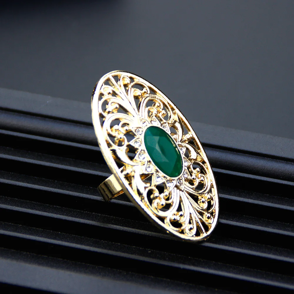 Sunspicems Chic Algeria Morocco Ring Oval Hollow Arabesque Arabic Ring 18k Gold Color Adjustable Anillos Bride Wedding Jewelry
