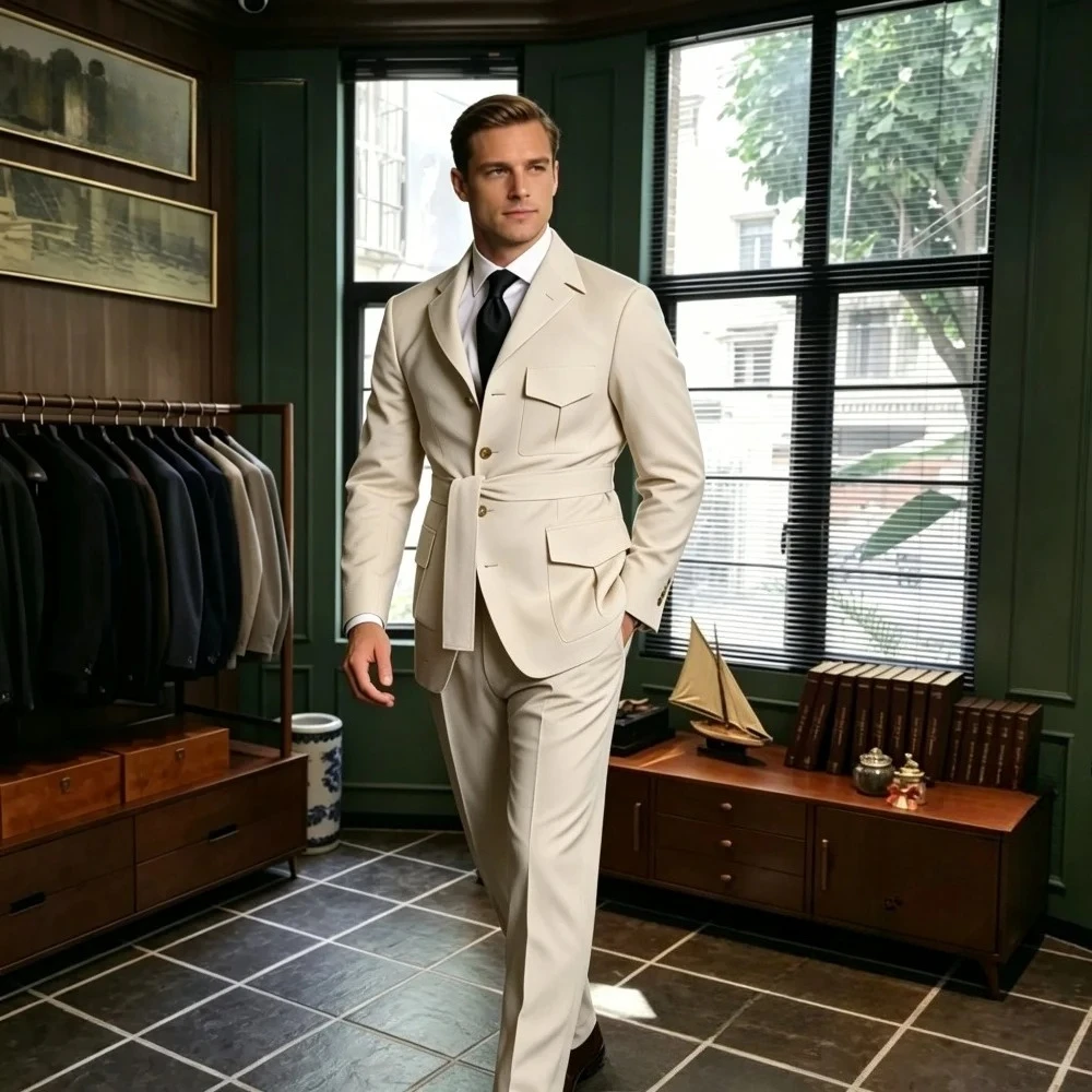 Trend Two Pieces Suit Set for Men Formal Slim Fit Tuxedo Dinner Evening Prom Suit Attire Jacket Pants Customized Wedding Set