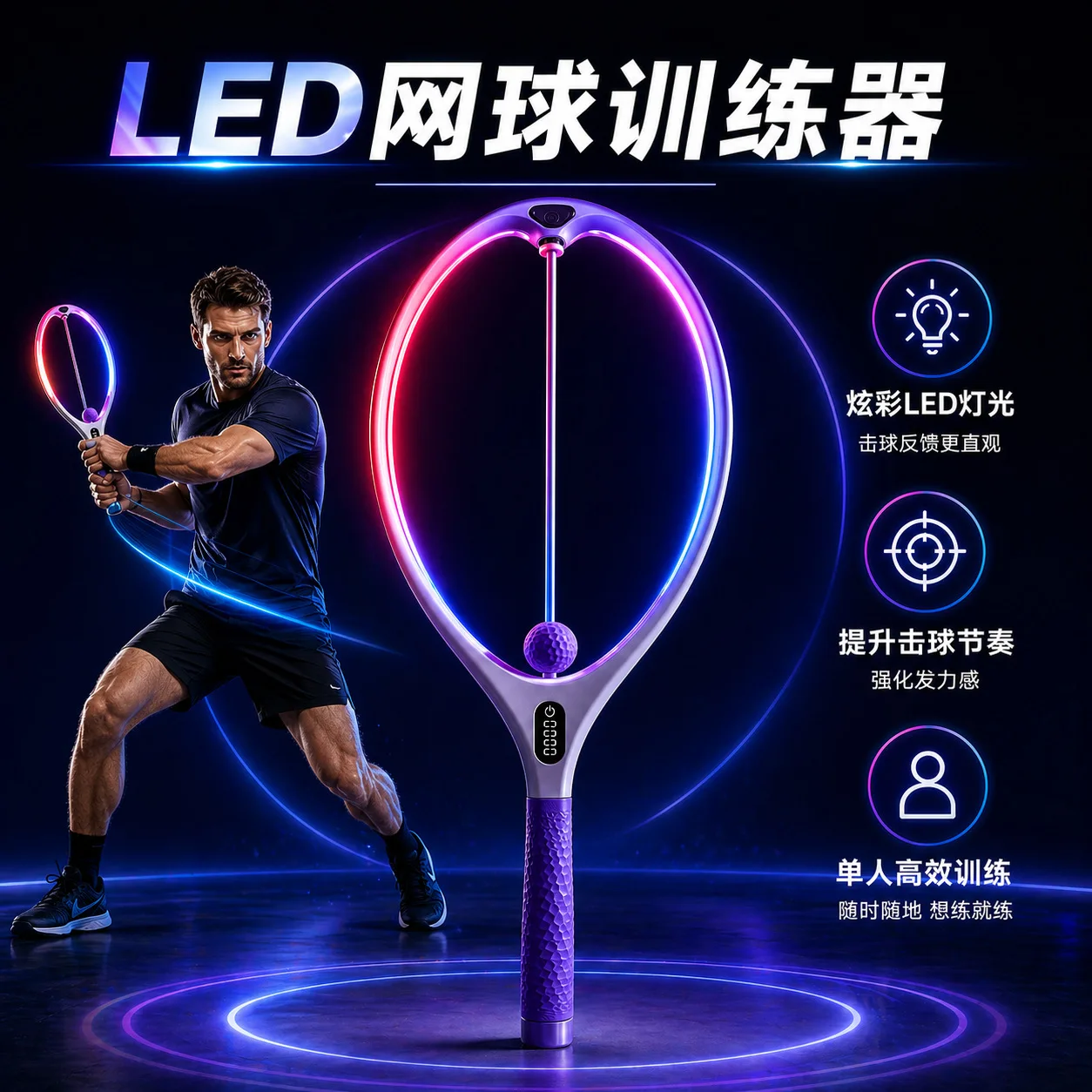 Advanced Tennis Training Racket: All-in-One, Lightweight, Automatic Rebound Tennis Racket for Power-Generating Stroke Training