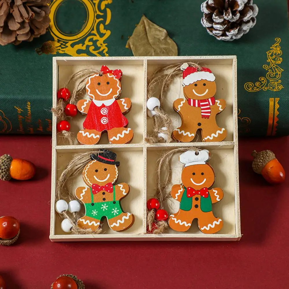 Wooden Christmas Ornaments Christmas Gingerbread Man Ornaments for Xmas Tree Home Kitchen Decoration Set of 12 for Holiday