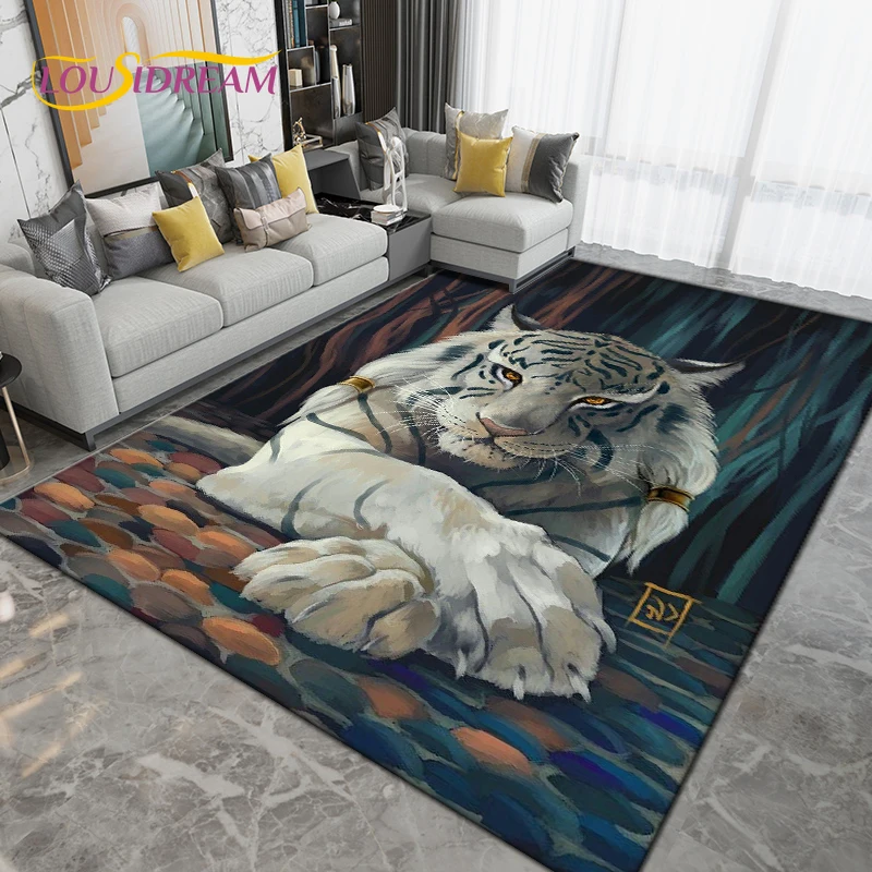 Cartoon Tiger Lion Wolf Animal Area Rug,Carpet Rug for Living Room Bedroom Sofa,Doormat Kitchen Bathroom Non-slip Floor Mat Gift