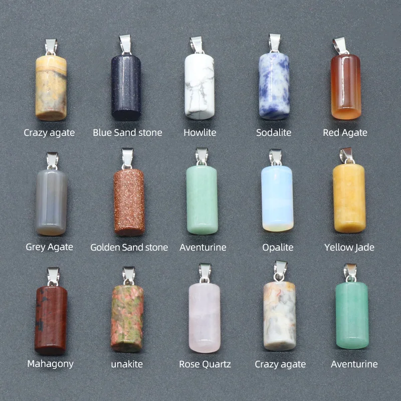 

20pcs Natural Stone Pendant Cylinder Column Charms Polished Agates Quartz Crystal Charms Jewelry Making DIY Bead