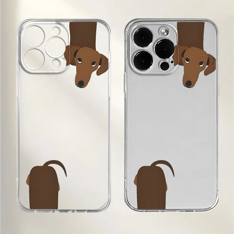 

Cute Dachshund Phone Case For iPhone 17 16 15 11 12 14 13 Pro Max Mini XS XR 7 Plus 16E Air Shockproof Transparent Cover Fundas