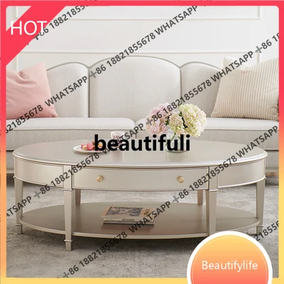 

D07 Американский светлый роскошный журнальный столик из массива дерева овальный чайный столик цвета шампанского и золотого цвета, комбинация ТВ-шкафа для гостиной