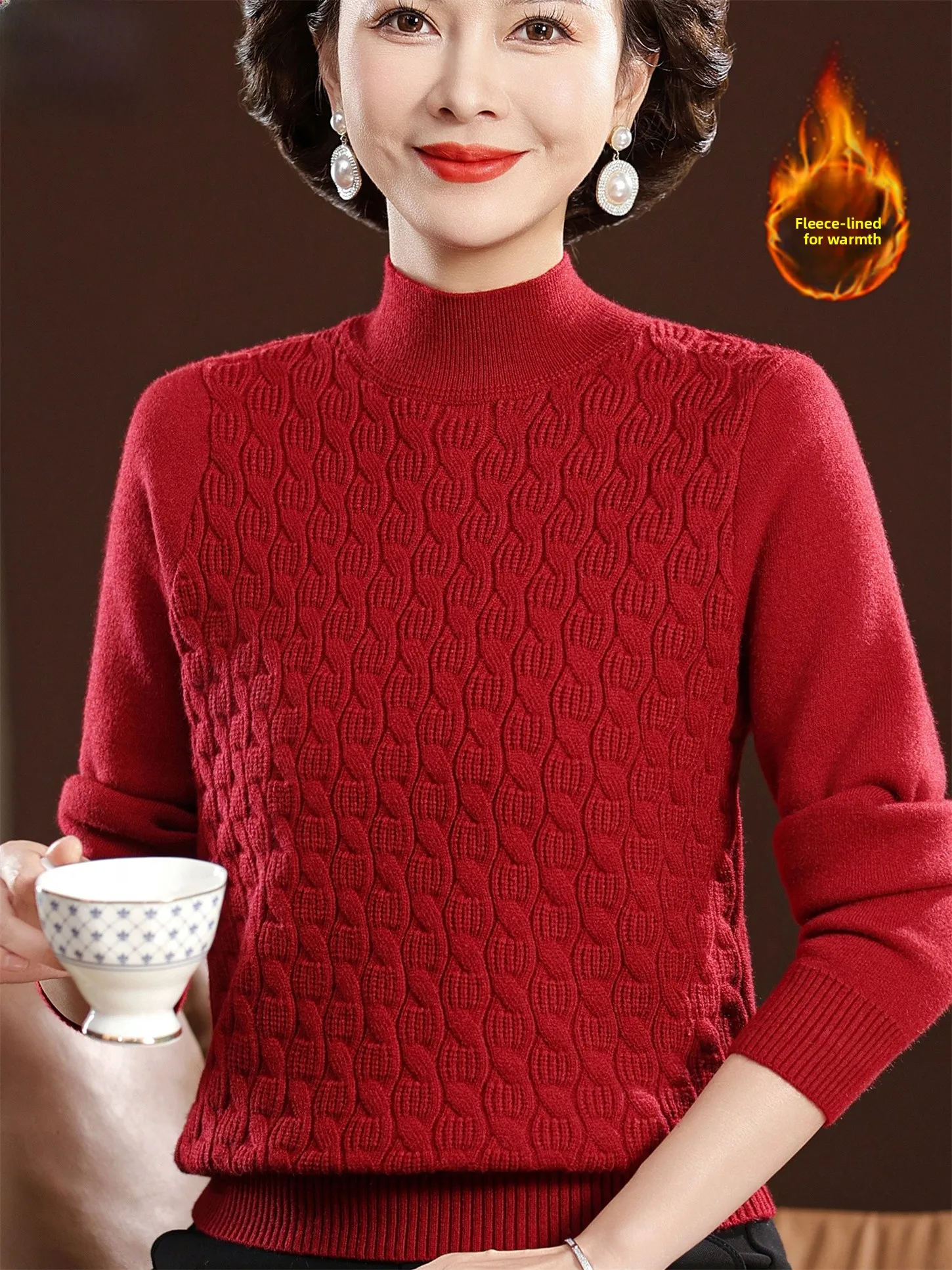 

Женский свитер Thiened Fce с высоким воротником, цельный бархатный базовый зимний модный теплый топ для среднего возраста и...