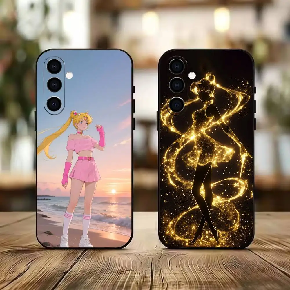 Usagi Tsukino  Sailor Moon Black Soft Silicone Phone Case for Samsung A73 20,21,22,31,32,52,53,72