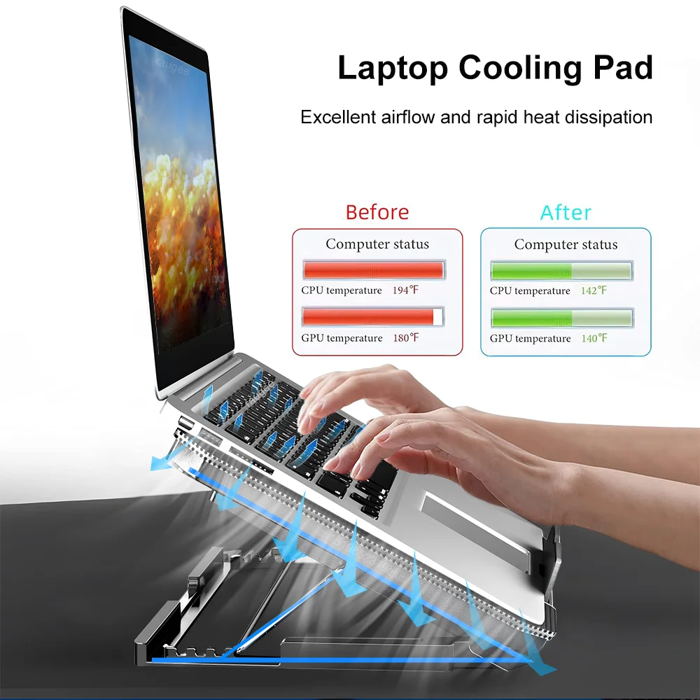 Laptop Cooler For Macbook Air Pro Dell 13-17 inch Gaming Notebook Cooling Pad Aluminum Alloy Heat Sink Fan Laptop Stand Radiator