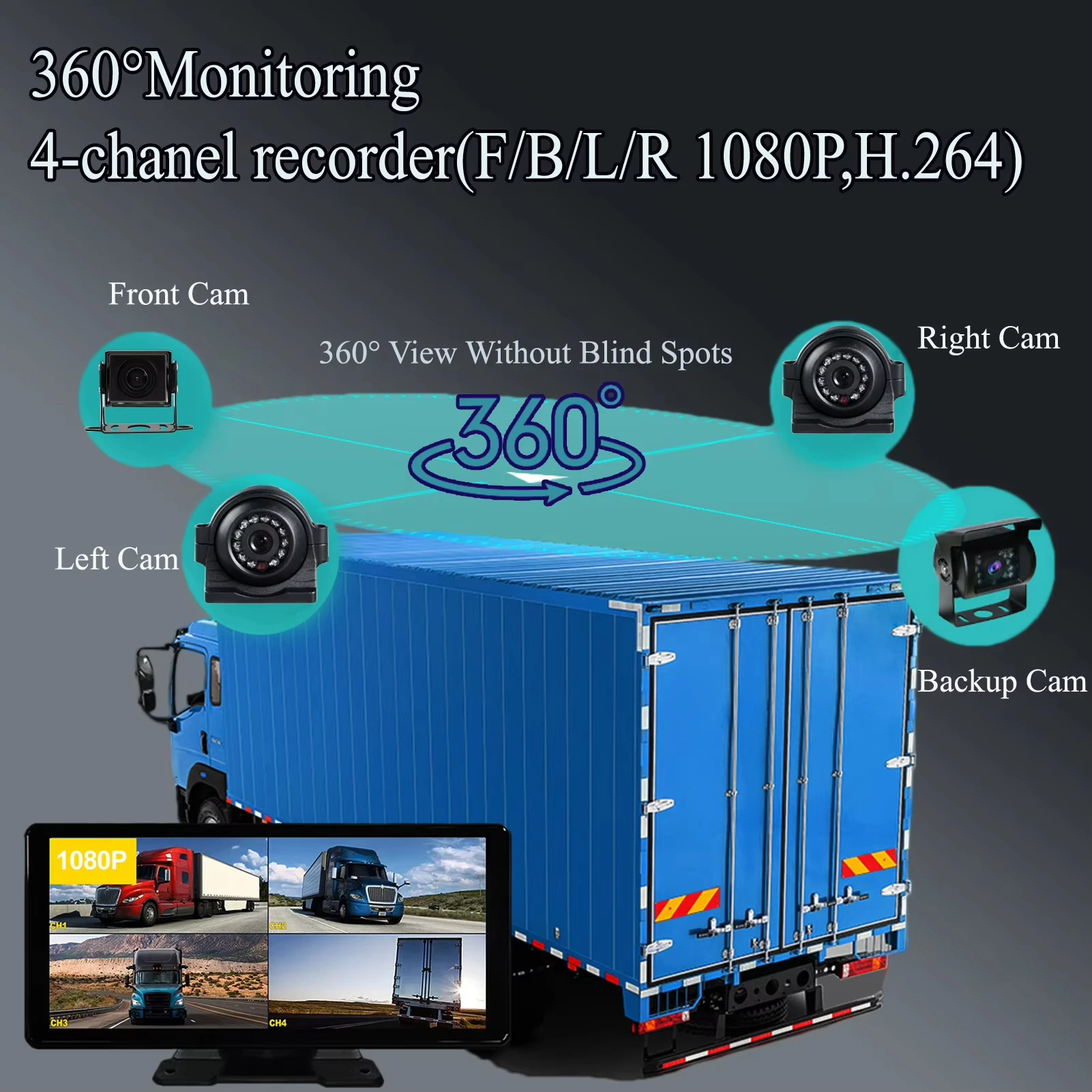 1080P Waterproof Camera Night Vision for Car Truck RV Bus Trailer 10.36 Inch CarPlay Auto Touch Screen DVR with 4CH AHD view 2