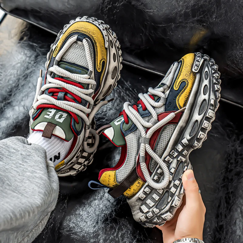 

Дышащая противоскользящая мужская обувь из искусственной кожи на толстой подошве, новинка 2024, мужская повседневная обувь, модные уличные удобные кроссовки на подошве