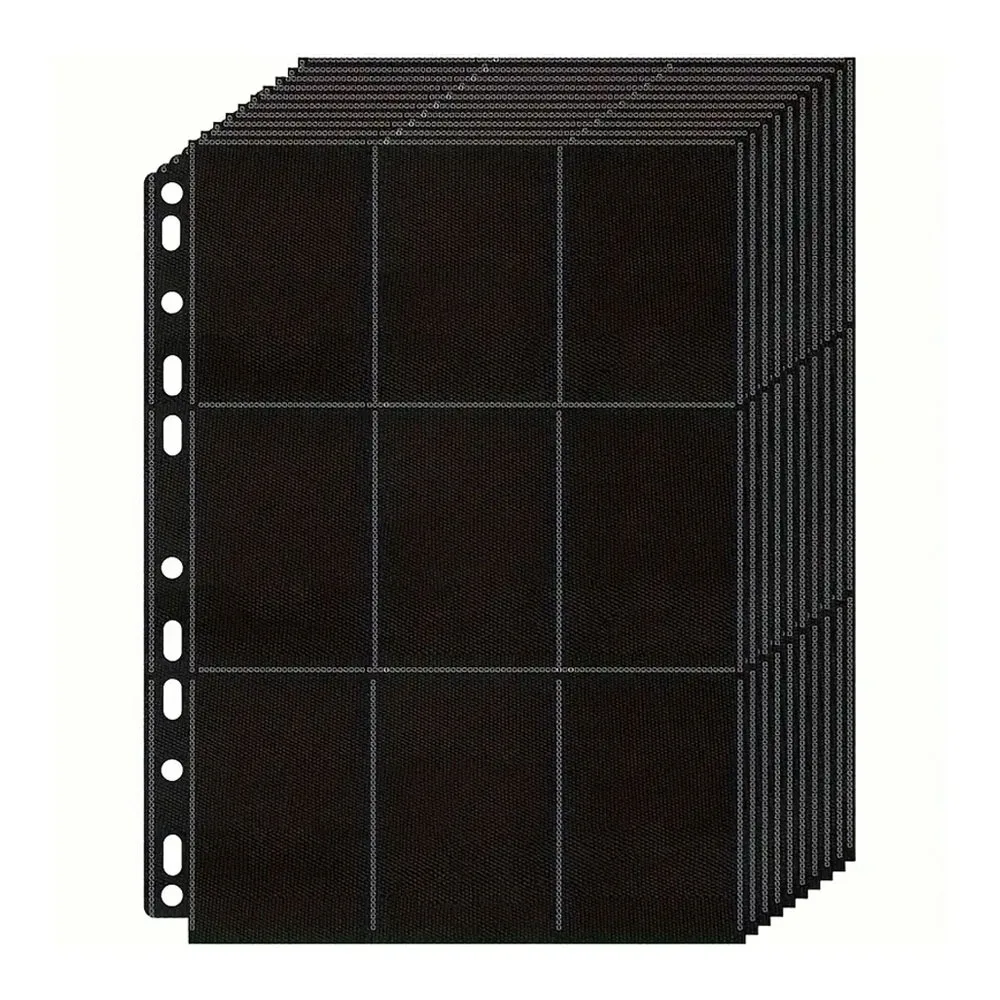 10Pcs 9-Pocket A4 Trading Card Binder Page Double-Sided Reinforced Seams Card Album Refill Page Transparent Side-Loading