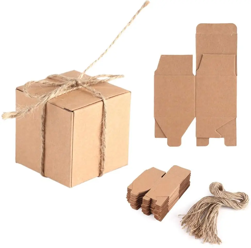 Cajas de Regalo con Cuerda de canamo Caja de Papel Kraft marron para Boda Dulces Chocolate Regalo Fiesta Suministro