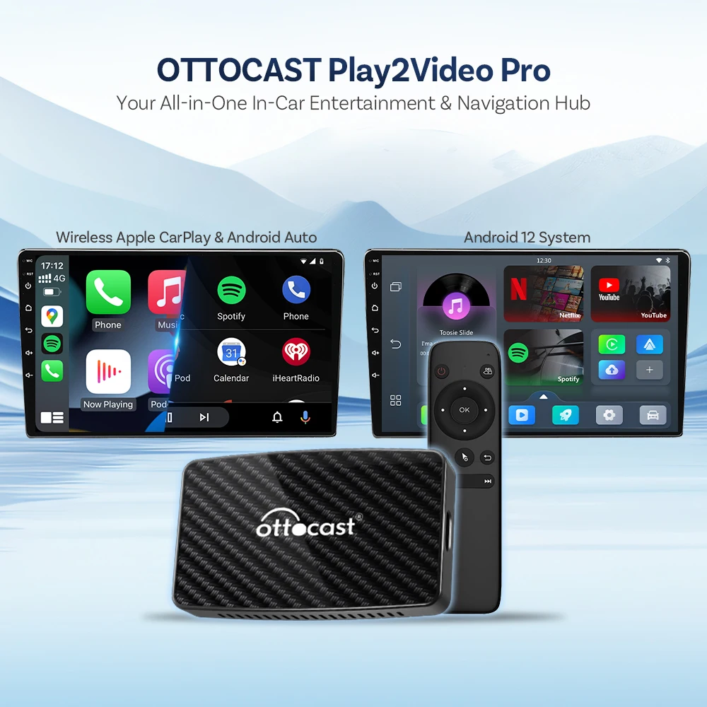 Ottocast Play2 Video Pro CarPlay AI Box Wireless CarPlay & Android Auto Built-in Netflix YouTube for Wired CarPlay Vehicles New